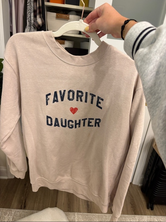 Favorite Daughter Sweaters - Favorite Daughter Pink Sweatshirt with Navy Text and Red Heart